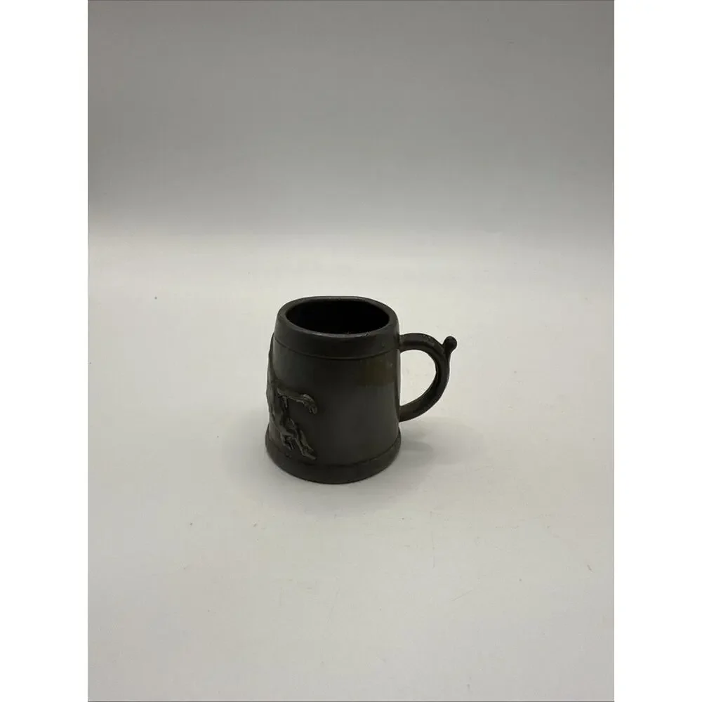 Vintage Pewter Miniature Tankard Mug Raised Hunting Dog Animal Scene Collectible